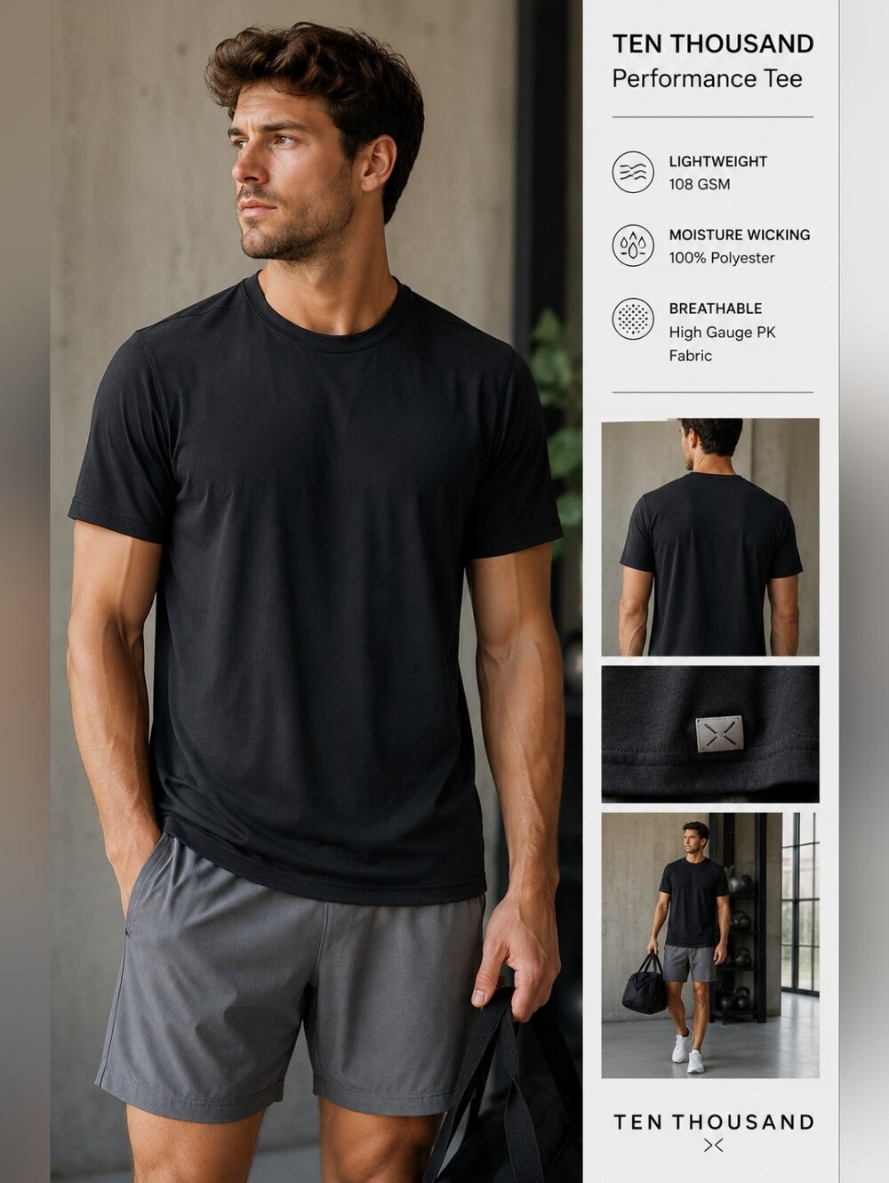 Ten Thousand Black Performance Training Tee Size L Athletic Shirt